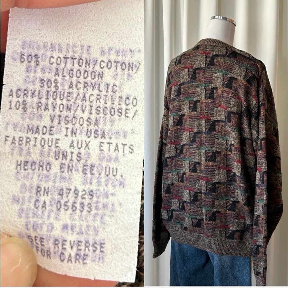 Vintage 90s Coogi Style Textured Knit Sweater Earth Tone Grandpa. - Picture 6 of 8